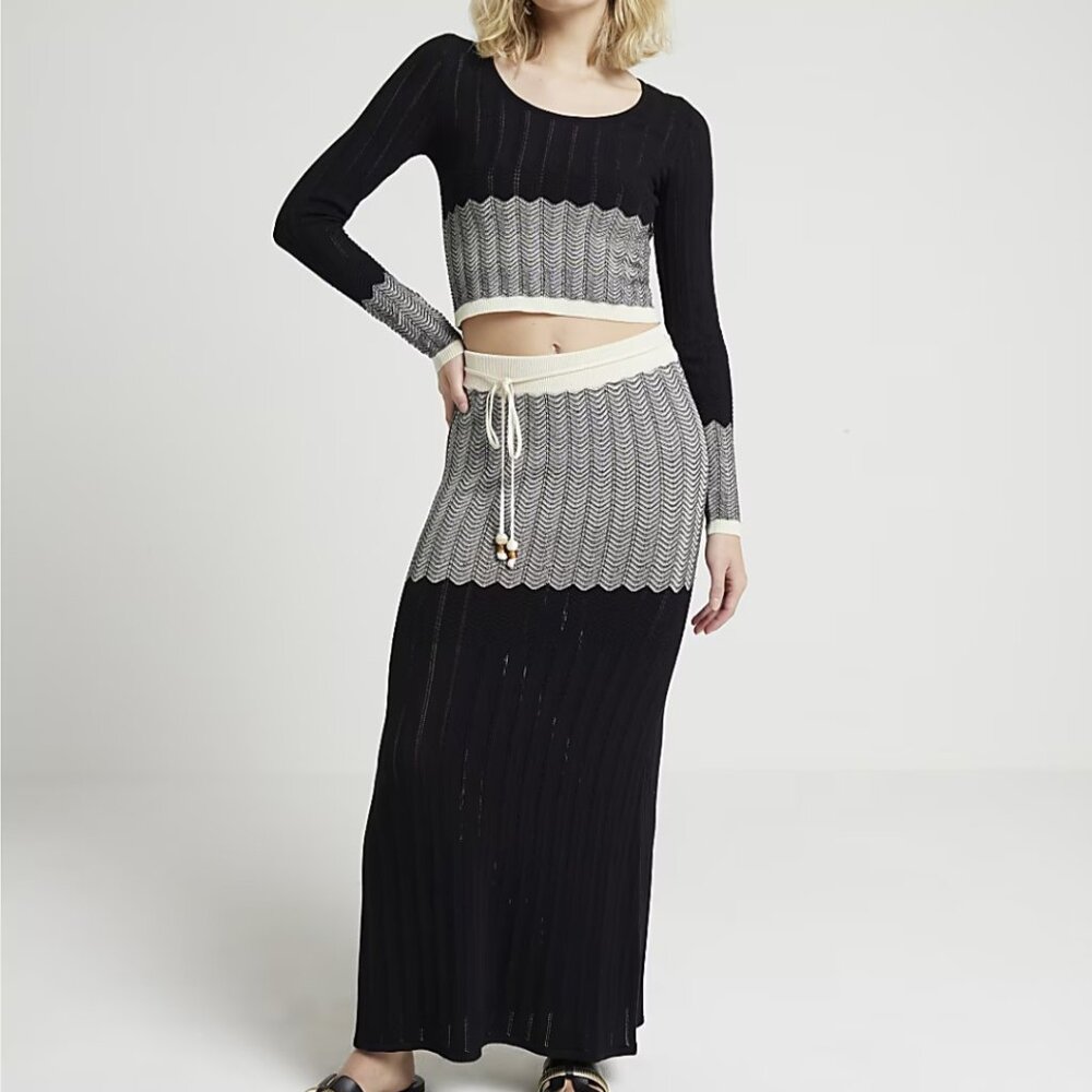 River Island Black Chevron Knit Set, NWT, US14